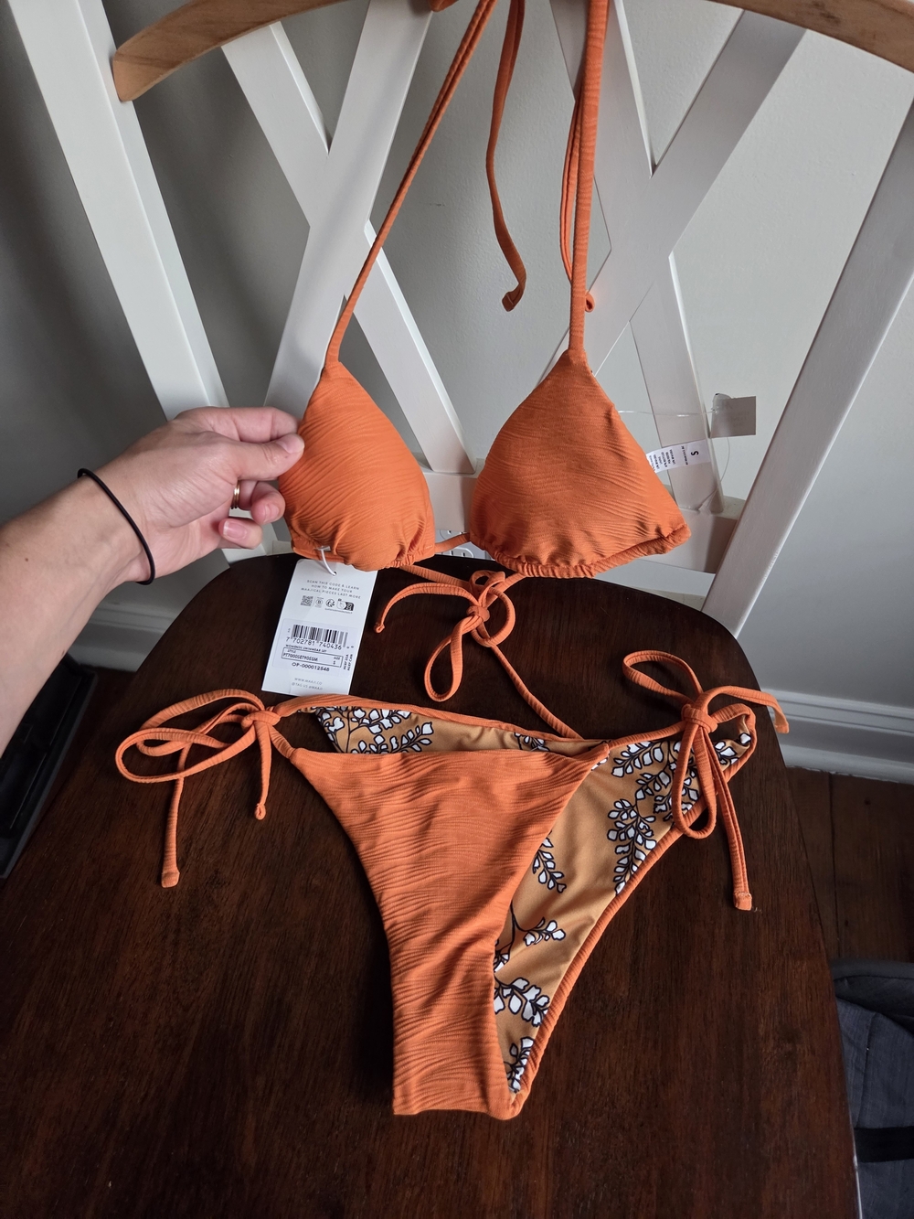 Maaji Orange Tie-String Bikini with Floral Lining Sz Small Nwt